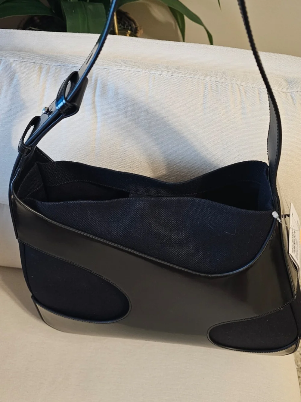 Salvatore Ferragamo Black Leather and Canvas Shoulder Bag